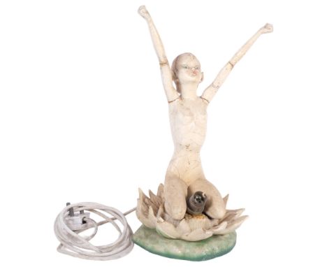 Vintage composition nursery lamp modelled as an elf, H38cm 
