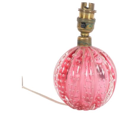 A Murano lobed cranberry bubble glass table lamp, height overall 18cm 