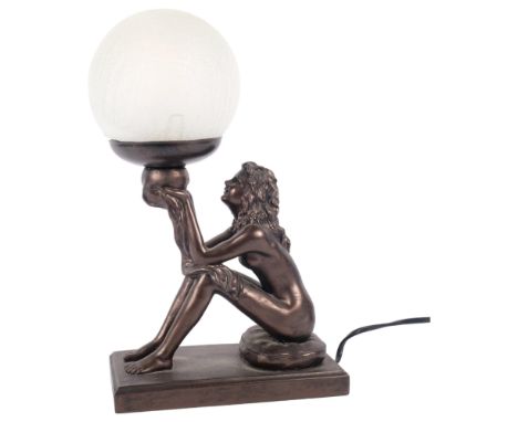 A reproduction Art Deco style composition table lamp, modelled as a nude girl, H32cm 