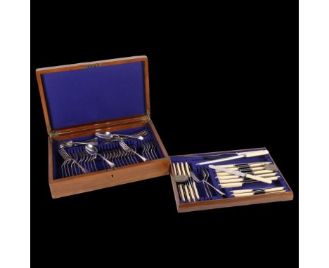 FRED REYNOLDS SHEFFIELD - a silver plated canteen of cutlery for 12 people, with ivorine handles (68 pieces), 1 carving fork 