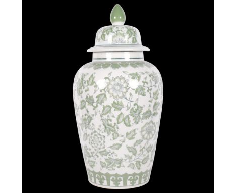 Nordic Style London green and white floral decorated Oriental ceramic jar and cover, H55cm 