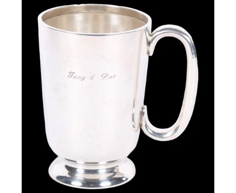 A George VI silver tankard, of plain form, inscribed Tony and Pat, H13.3cm, marks for Birmingham 1938, maker's marks for John