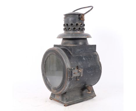A large German World War II railway oil lantern, by Eger & Blickle of Nurnberg, plaque to front of lantern reads "Eger & Blic