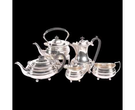 WALKER & HALL - a silver plated 5-piece tea and coffee set, including a spirit kettle on stand with burner 