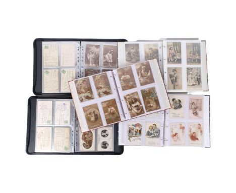 5 albums of Vintage and later postcards, to include greetings and birthday cards, French anniversary cards, and reproduction 