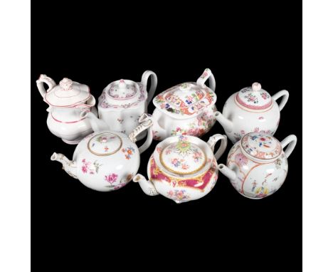 Dresden porcelain teapot with floral sprigs design, H13cm, 2 Oriental teapots, Paragon teapot, and 2 others (7) 