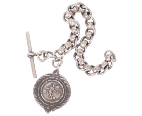 A mid-20th century silver short Albert and footballing fob 