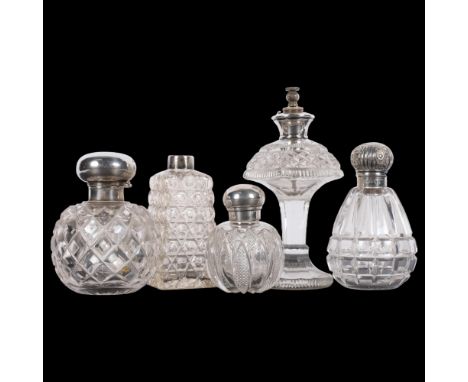 5 various cut-glass and silver-mounted scent bottles and atomisers 