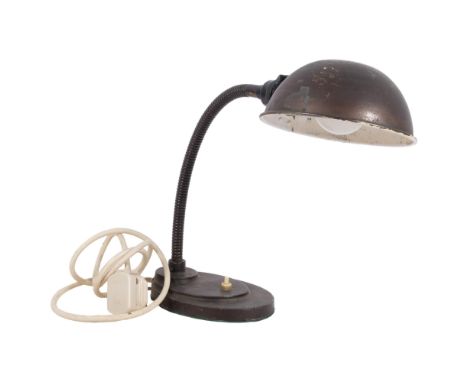 Vintage adjustable desk lamp, with metal shade, on cast-metal plinth 