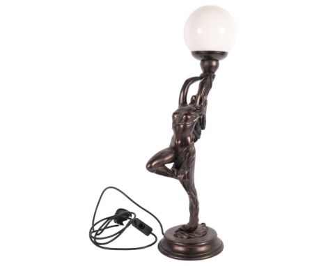 An Art Deco style composition table lamp, modelled as a semi-nude young lady, H63cm 
