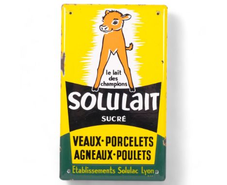 A Vintage French enamelled advertising sign "Solulait", feed for calves piglets lambs and chickens, 33cm x 20cm 