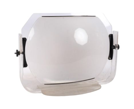 A Vintage Standlens Lumex Product for TV, an acrylic magnifying screen, on associated stand, overall 57cm x 62cm 