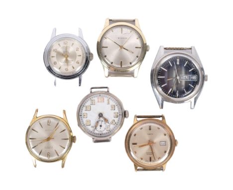 6 various wristwatches (no straps), including Timex, Votum, Eiger, etc 