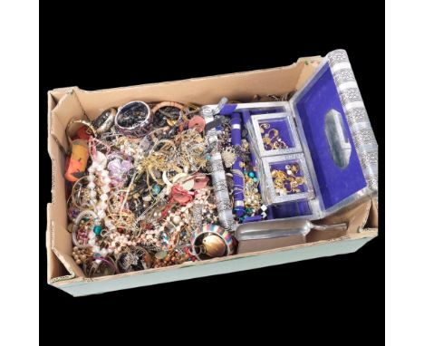 A silver-clad and book design jewellery box, together with a large quantity of mixed costume jewellery (boxful) 