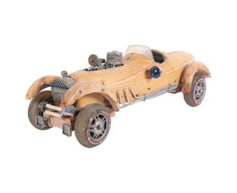 A Steam Punk hand-built wooden Vintage racing car, L43cm 