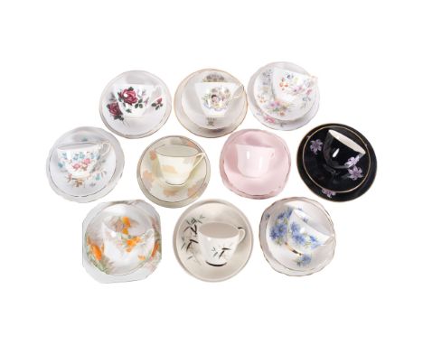 A group of 10 Vintage cabinet cup saucers and plates, including Royal Doulton, and Shelley 