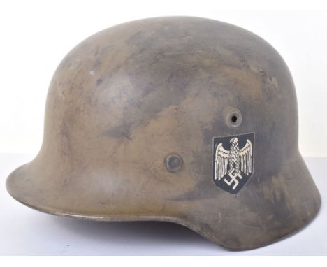 WW2 German Army M40 Helmet; Norwegian  re-issue original helmet and liner with post war decal  finish. Post War Representatio