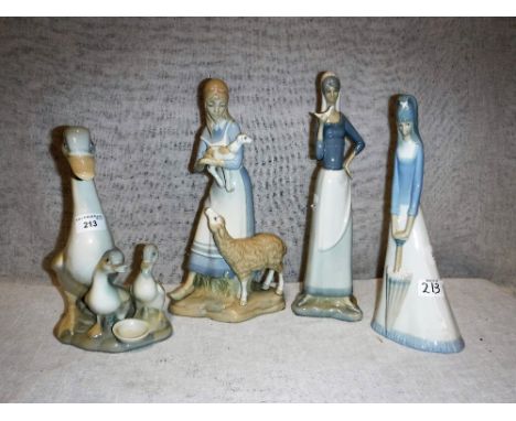 FOUR CERAMIC FIGURES including three figures of young girls in various poses
