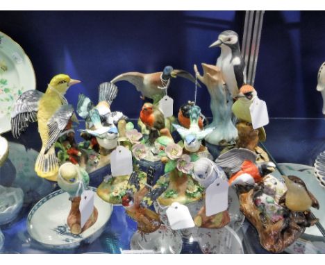 A COLLECTION OF BIRD ORNAMENTS including a Spode Greater Woodpecker and others