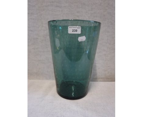 WHITEFRIARS: A LARGE GREEN BUBBLE VASE with tapering sides