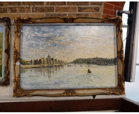 R STANDISH SWEENEY: 'Houses of Parliament, Budapest', oil on canvas in a painted and gilt frame