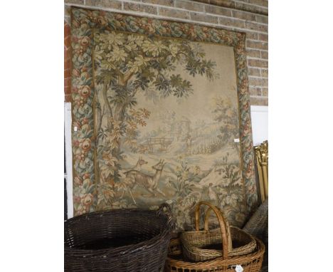 A 17TH CENTURY STYLE TAPESTRY with deer and pheasants in a landscape