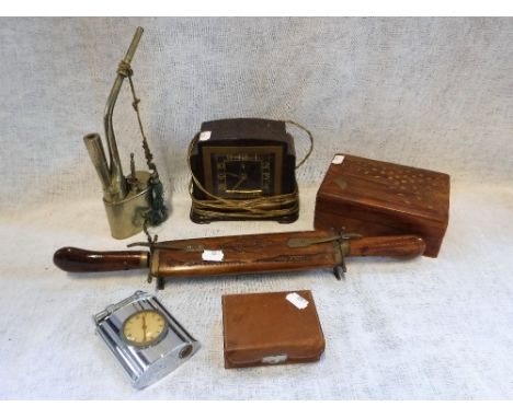 A LARGE CHROME PLATED LIGHTER  with watch front and other items