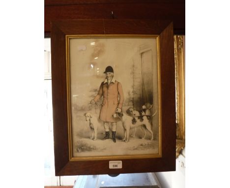 A 19TH CENTURY LITHOGRAPH OF A HUNTSMAN, 'Benjamin Jennings' and another similar 'Solomon Baker', both in oak frames 