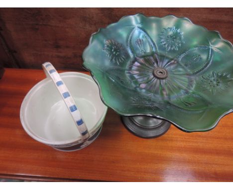 A glass and pewter tazza and a Spode Jasper ware basket