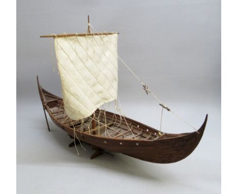 A BILLING BOATS HAND BUILT MODEL OF THE VIKING SHIP - 'ROAR EGE' OF ROSKILDE, DENMARK, OF WOODEN CONSTRUCTION, WITH SINGLE MA