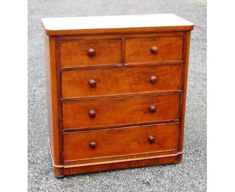 VICTORIAN MAHOGANY CHEST WITH TWO SHORT, THREE GRADUATED LONG DRAWERS (109cm x 103cm x 46cm)