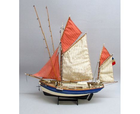 MODEL OF FRENCH TWO MASTED TUNA FISHING BOAT, CC 829 MARIE-JEANNE, HULL 38cm WITH ACCOMPANYING PLANS