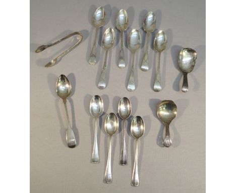 GEORGIAN SILVER SHOVEL CADDY SPOON BY WILLIAM SCHOFIELD. LONDON 1821, ANOTHER SILVER CADDY SPOON WITH A HAMMERED BOWL, PIERCE