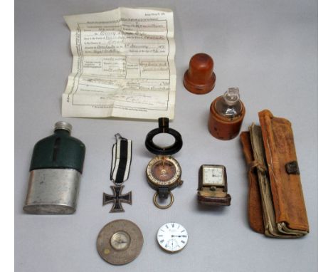 GERMAN IRON CROSS WITH INITIALS FW AND DATES 1813-1913 WITH RING AND RIBBON SUSPENSION, COMPASS BY NEGRETTI &amp; ZAMBRA, LON