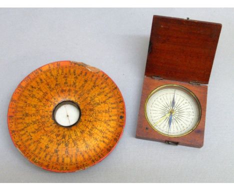 LATE 19th CENTURY CHINESE GEOMANCER'S WOODEN COMPASS WITH A CENTRAL DISC, SURROUNDED BY PROFUSELY DECORATED CHART CHARACTERS 