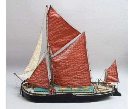 HAND BUILT MODEL OF THE THAMES-MEDWAY SAILING BARGE 'KATHLEEN' OF ROCHESTER, OF WOODEN CONSTRUCTION, WITH TWIN MASTS, FIVE SA
