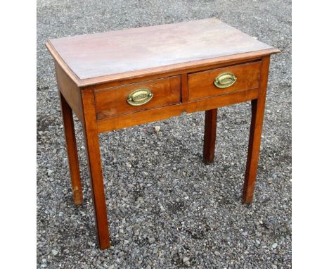 GEORGE III MAHOGANY SIDE TABLE WITH A MOULDED TOP AND TWO DRAWERS, ON CHAMFERED LEGS (74cm x 76cm x 44.5cm)