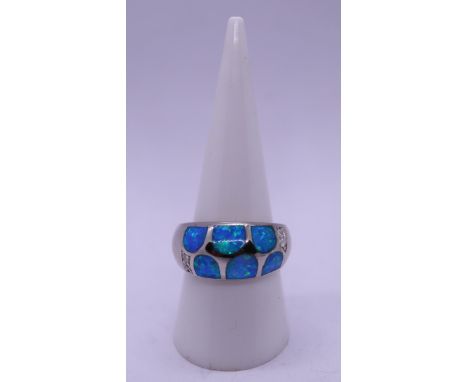 Stone set silver ring - Size Q 