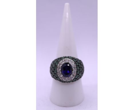 Stone set silver ring - Size R 