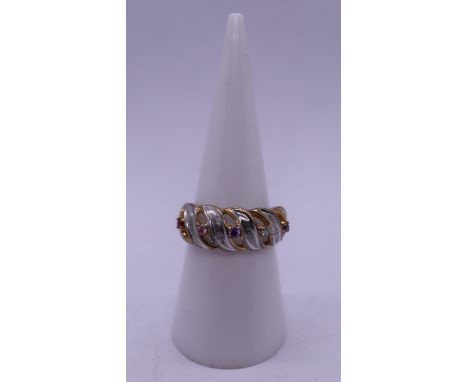 Stone set silver ring - Size M 