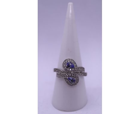 Stone set silver ring - Size P½&nbsp;