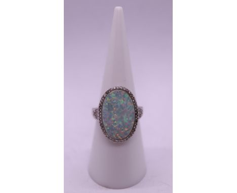 Opal &amp; stone set silver ring - Size L 