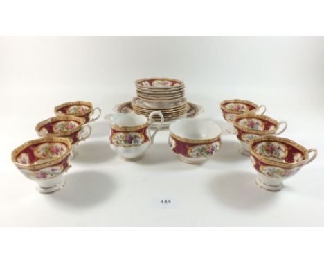 A Royal Albert Lady Hamilton tea service comprising: six cups and saucers, milk, sugar, six tea plates and cake plate 