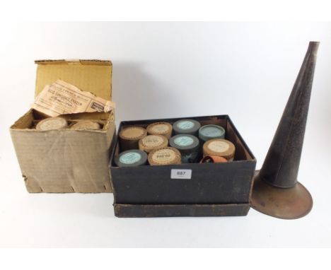 A group of ten Edison phonograph wax cylinders and a phonograph horn 