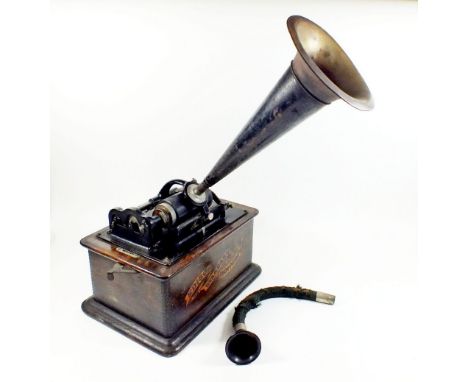 An Edison Standard phonograph with horn and seperate earpiece 