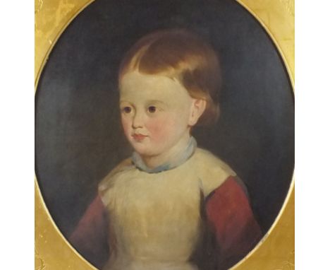 A 19thC portrait oil on canvas of a young girl in a gilt frame, 45cm by 39cm 