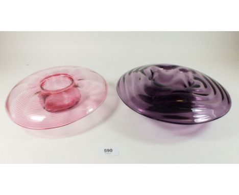 Two vintage glass mushroom bowls, probably Whitefriars, 26cm diameter 