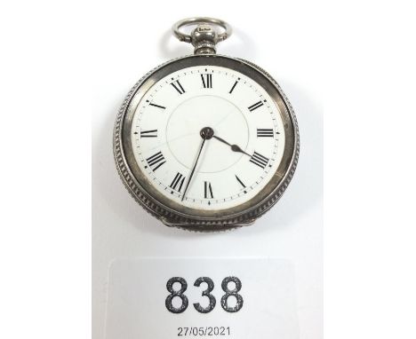 A ladies silver pocket watch, Birmingham 1908, missing glass face 