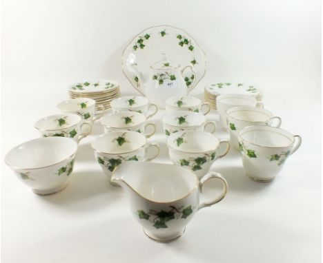 A Coclough Ivy tea service comprising: eleven cups, ten saucers,two cake plates, ten tea plates, teapot, milk and sugar 