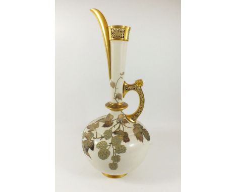 A Worcester large cream blush ewer gilt painted hops, shape No 783, 44cm 